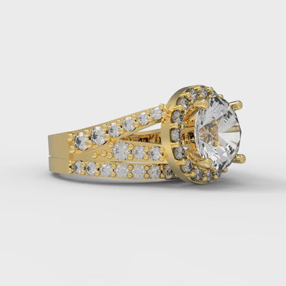 2.32 cttw Round Cut Zirconia Simulated Diamond Bridal Set - Solid Yellow Gold Engagement Ring & Wedding Band