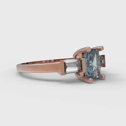 0.8 cttw Natural Sky Blue Topaz Three-Stone Engagement Ring - Solid Gold (Emerald Cut,6x4mm)