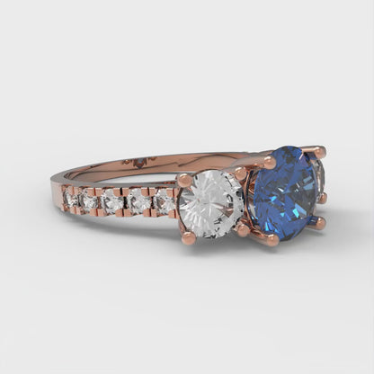 1.97 cttw Simulated Tanzanite Three-Stone Engagement Ring - Solid Rose Gold (VVS1, Round Cut,6.5mm)