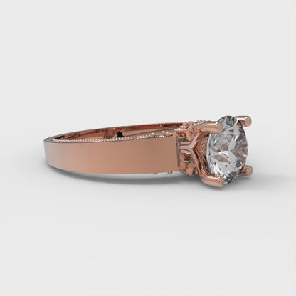 1.06 cttw White Sapphire Solitaire with Zirconia Simulated Diamond Accents Engagement Ring - Solid Gold (Round Cut,6.5mm)