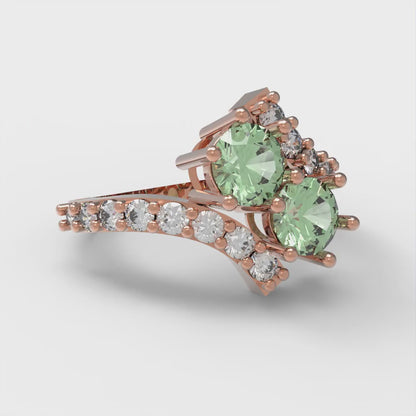 1.48 cttw Zirconia Simulated Green Diamond Solitaire with Zirconia Simulated Diamond Accents Engagement Ring - Solid Gold (VVS1, Round Cut,5mm)