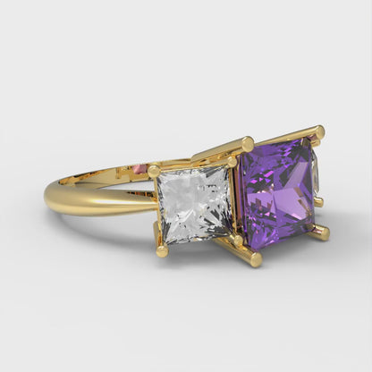 2.5 cttw Simulated Alexandrite Three-Stone Engagement Ring - Solid Gold (Princess Cut,6.5 mm)