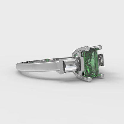0.8 cttw Simulated Emerald Three-Stone Engagement Ring - Solid Gold (Emerald Cut,6x4mm)