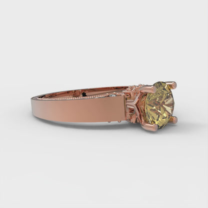 1.06 cttw Zirconia Simulated Yellow Diamond Solitaire with Zirconia Simulated Diamond Accents Engagement Ring - Solid Gold (VVS1, Round Cut,6.5mm)