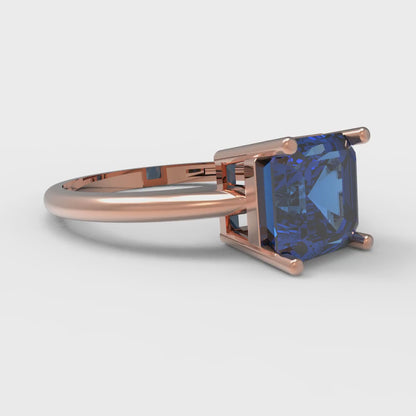 2 cttw Simulated Tanzanite Solitaire  Engagement Ring - Solid Rose Gold (VVS1, Asscher Cut,7.0mm)