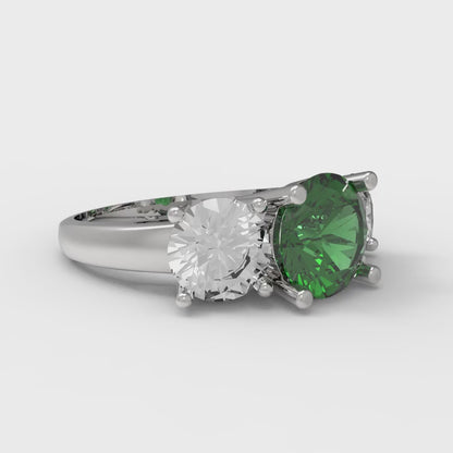 2.5 cttw Simulated Emerald Three-Stone Engagement Ring - Solid Gold (Round Cut,7.5mm)