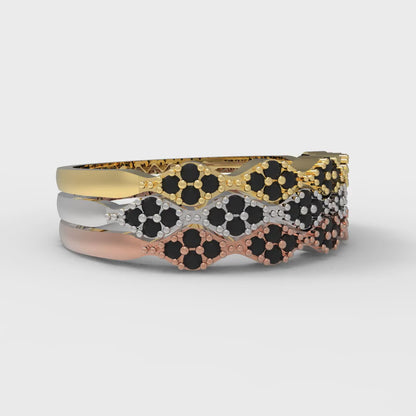 0.3 cttw Natural Onyx Round Cut White/Rose/Yellow Gold Eternity Wedding Band