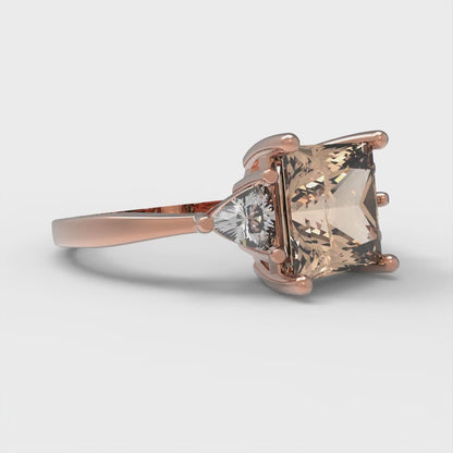 2.32 cttw Yellow Moissanite Three-Stone Engagement Ring - Solid Rose Gold (VVS1, Princess Cut,7.0mm)