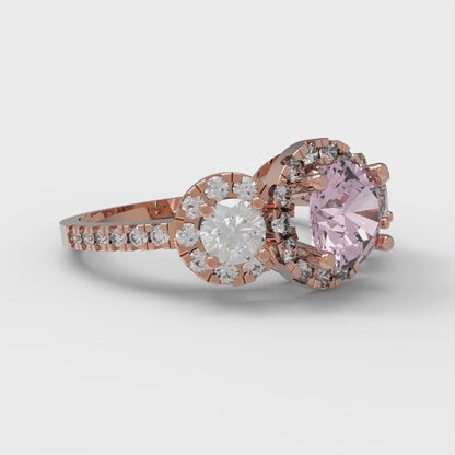 1.46 cttw Zirconia Simulated Pink Diamond Three-Stone Engagement Ring - Solid Gold (VVS1, Round Cut,6.0mm)