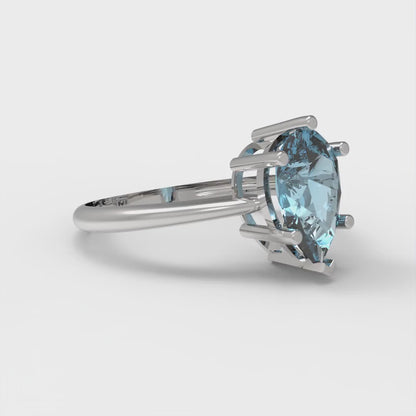 1.5 cttw Natural Aquamarine Solitaire  Engagement Ring - Solid Gold (Pear Cut,9x6mm)