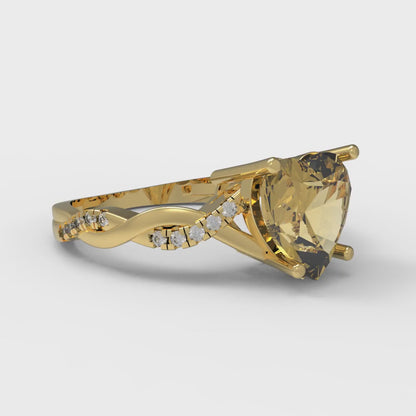 2.1 cttw Zirconia Simulated Yellow Diamond Solitaire with Zirconia Simulated Diamond Accents Engagement Ring - Solid Gold (VVS1, Heart Cut,8mm)