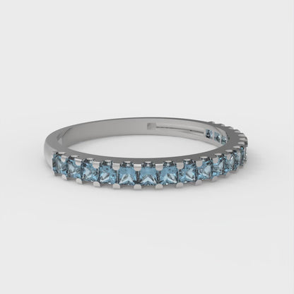 0.285 cttw Natural Sky Blue Topaz Princess Cut White Gold Eternity Wedding Band