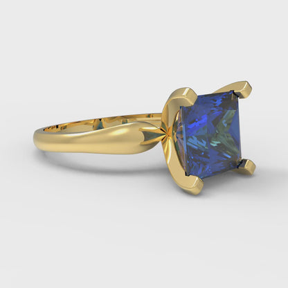 2.5 cttw Simulated Tanzanite Solitaire  Engagement Ring - Solid Yellow Gold (VVS1, Princess Cut,8.5mm)