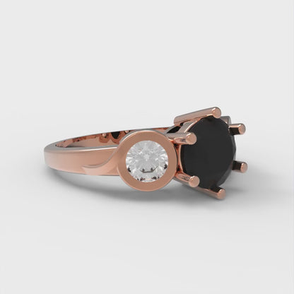 1.72 cttw Natural Onyx Three-Stone Engagement Ring - Solid Rose Gold (VVS1, Round Cut,6.5mm)