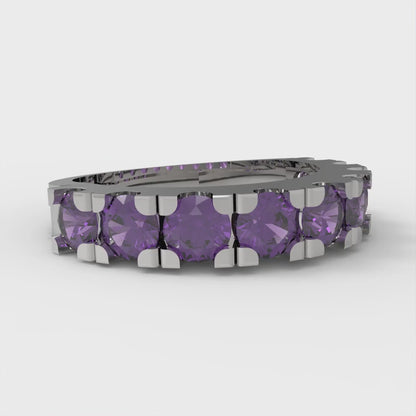 1.53 cttw Natural Amethyst Round Cut White Gold Eternity Wedding Band