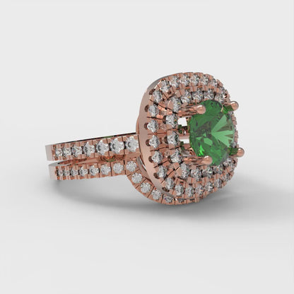 1.7825 cttw Round Cut Simulated Emerald Bridal Set - Solid Rose Gold Engagement Ring & Wedding Band