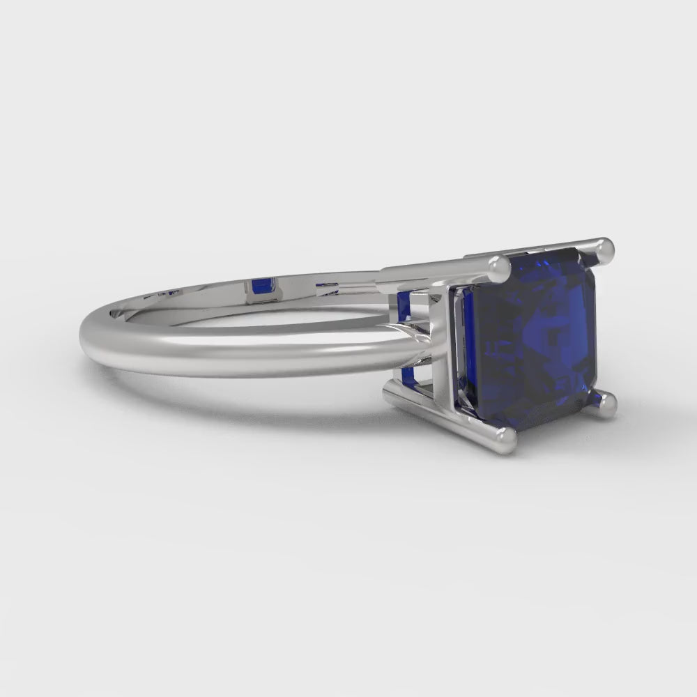 1 cttw Simulated Blue Sapphire Solitaire  Engagement Ring - Solid Gold (Asscher Cut,6mm)
