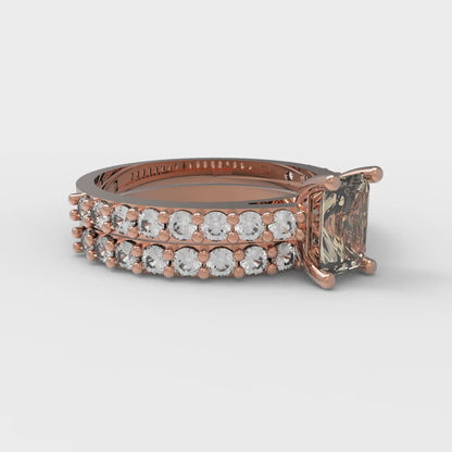 1.325 cttw Emerald Cut Natural Morganite Bridal Set - Solid Rose Gold Engagement Ring & Wedding Band