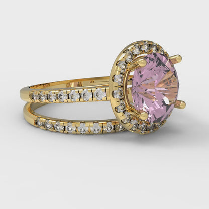 2.52 cttw Round Cut Simulated Pink Diamond Bridal Set - Solid Yellow Gold Engagement Ring & Wedding Band