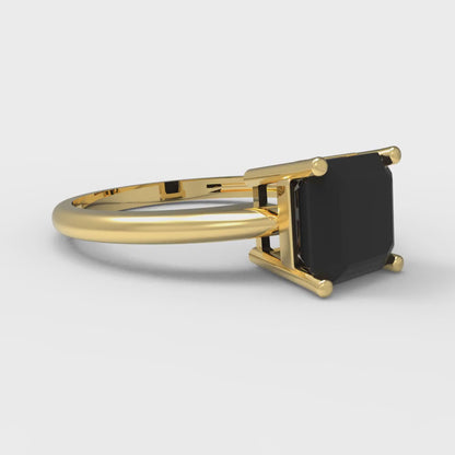 1.5 cttw Natural Onyx Solitaire  Engagement Ring - Solid Gold (Asscher Cut,6.5mm)