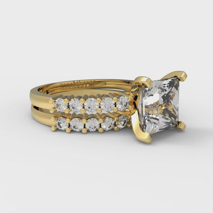 2.63 cttw Princess Cut White Sapphire Bridal Set - Solid Yellow Gold Engagement Ring & Wedding Band