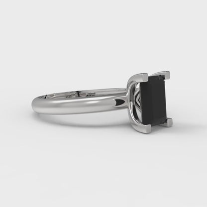 1 cttw Natural Onyx Solitaire  Engagement Ring - Solid Gold (Emerald Cut,7X5mm)