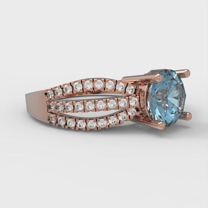 1.27 cttw Natural Aquamarine Solitaire with Zirconia Simulated Diamond Accents Engagement Ring - Solid White/Rose Gold (VVS1, Round Cut,6.5mm)