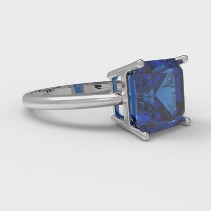 2.5 cttw Simulated Tanzanite Solitaire  Engagement Ring - Solid White Gold (VVS1, Asscher Cut,8.0mm)