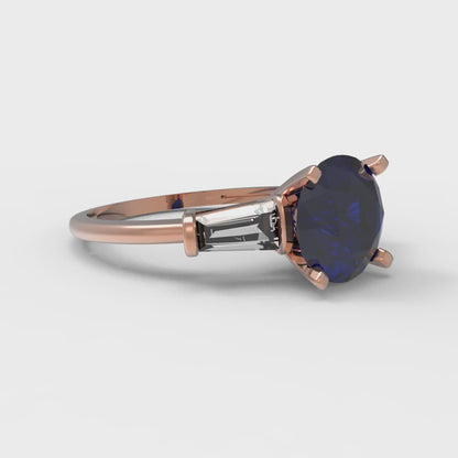 2 cttw Simulated Blue Sapphire Three-Stone Engagement Ring - Solid Gold (Round Cut,7.5mm)