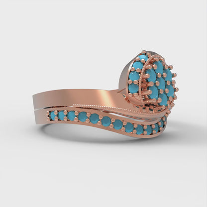 0.4 cttw Round Cut Simulated Turquoise Bridal Set - Solid Rose Gold Engagement Ring & Wedding Band