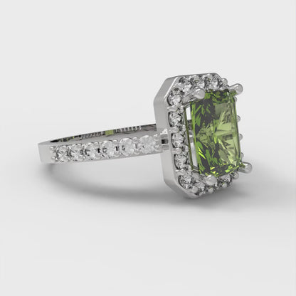2.16 cttw Emerald Cut Natural Peridot Bridal Set - Solid White Gold Engagement Ring & Wedding Band