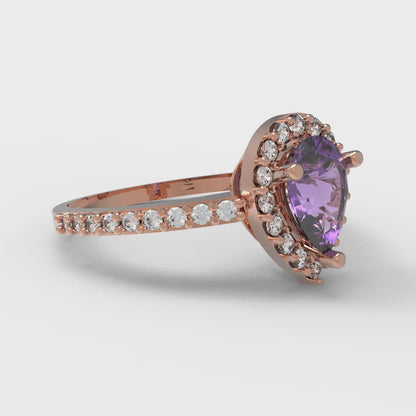 0.755 cttw Natural Amethyst Hidden Halo Engagement Ring - Solid Gold (Pear Cut,7x5mm )