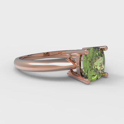 1.5 cttw Natural Peridot Solitaire  Engagement Ring - Solid Gold (Cushion Cut,6.5mm)