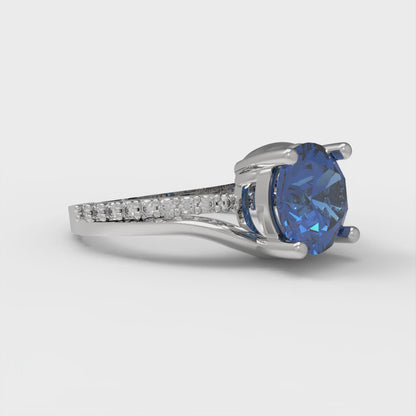 1.71 cttw Simulated Tanzanite Solitaire with Zirconia Simulated Diamond Accents Engagement Ring - Solid White Gold (VVS1, Round Cut,7.5mm)