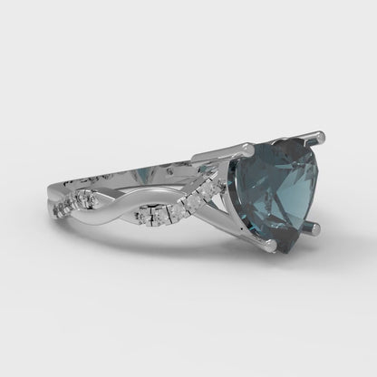 2.1 cttw Natural London Blue Topaz Solitaire with Zirconia Simulated Diamond Accents Engagement Ring - Solid Gold (Heart Cut,8mm)