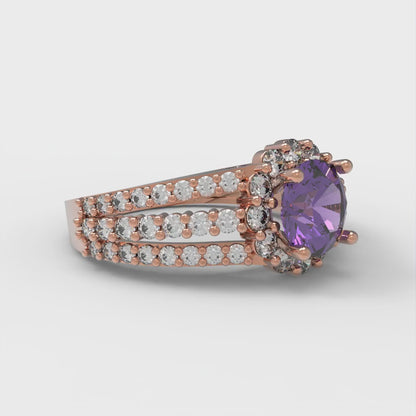 1.83 cttw Natural Amethyst Hidden Halo Engagement Ring - Solid Gold (Round Cut,6.5mm)