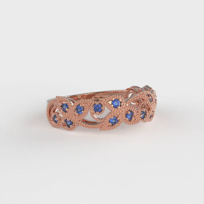 0.17 cttw Simulated Blue Sapphire Round Cut Rose Gold Eternity Wedding Band