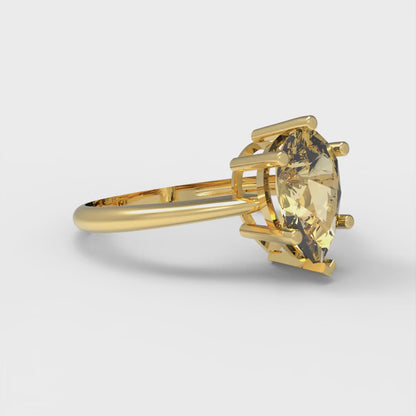 1.5 cttw Zirconia Simulated Yellow Diamond Solitaire  Engagement Ring - Solid Yellow Gold (VVS1, Pear Cut,9x6mm)