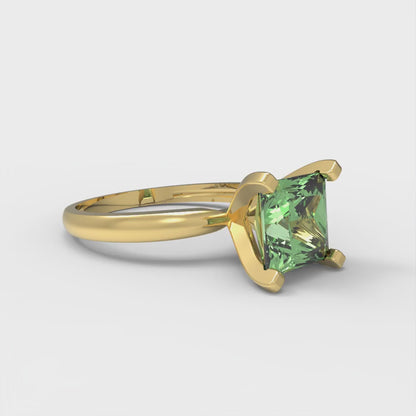 2 cttw Zirconia Simulated Green Diamond Solitaire  Engagement Ring - Solid Gold (VVS1, Princess Cut,7.0mm)