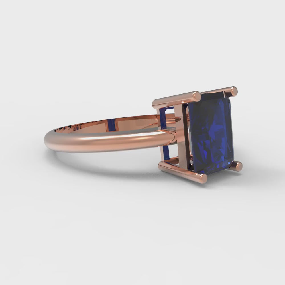 1.75 cttw Simulated Blue Sapphire Solitaire  Engagement Ring - Solid Gold (Radiant Cut,7.5x5.5mm)