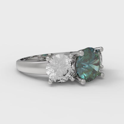 2.5 cttw Blue Moissanite Three-Stone Engagement Ring - Solid Gold (Round Cut,7.5mm)