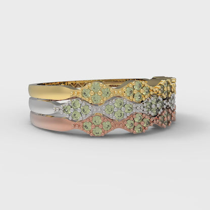0.3 cttw Natural Peridot Round Cut White/Rose/Yellow Gold Eternity Wedding Band