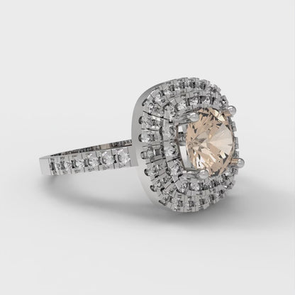 1.615 cttw Yellow Moissanite Solitaire with Zirconia Simulated Diamond Accents Engagement Ring - Solid White Gold (VVS1, Round Cut,6.5mm)
