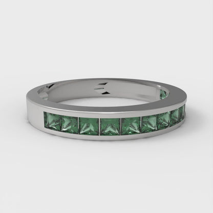 0.78 cttw Simulated Emerald Princess Cut White Gold Eternity Wedding Band