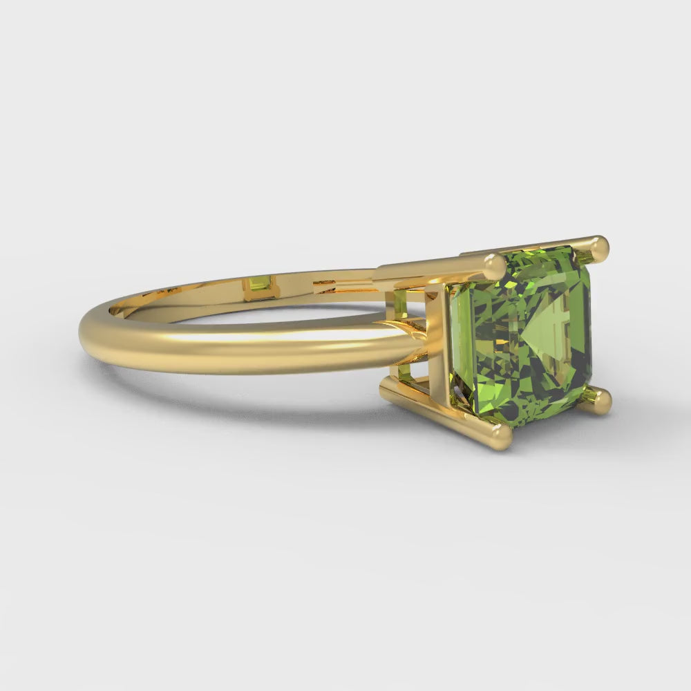 1 cttw Natural Peridot Solitaire  Engagement Ring - Solid Gold (Asscher Cut,6mm)