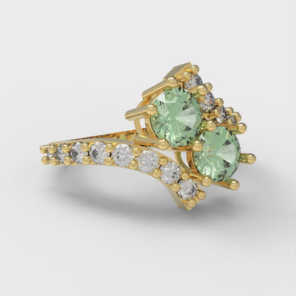 1.48 cttw Zirconia Simulated Green Diamond Solitaire with Zirconia Simulated Diamond Accents Engagement Ring - Solid Gold (VVS1, Round Cut,5mm)