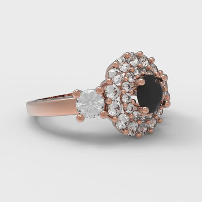 1.4 cttw Natural Onyx Hidden Halo Engagement Ring - Solid Gold (Round Cut,5.0mm)