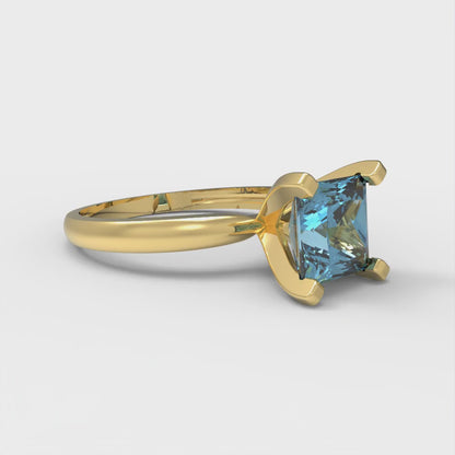 1.5 cttw Natural Aquamarine Solitaire  Engagement Ring - Solid Gold (Princess Cut,6.5mm)