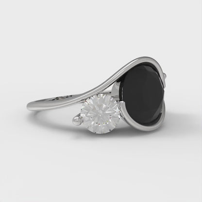 3.5 cttw Natural Onyx Three-Stone Engagement Ring - Solid Gold (Round Cut,8.0mm)