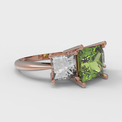 2.5 cttw Natural Peridot Three-Stone Engagement Ring - Solid Gold (Princess Cut,6.5 mm)